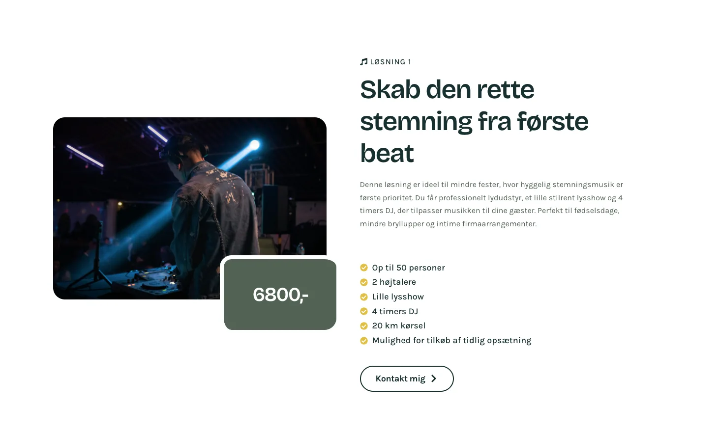 Skærmbillede fra DJ Kasper Mathiesens hjemmeside med DJ-løsning, billede og pris